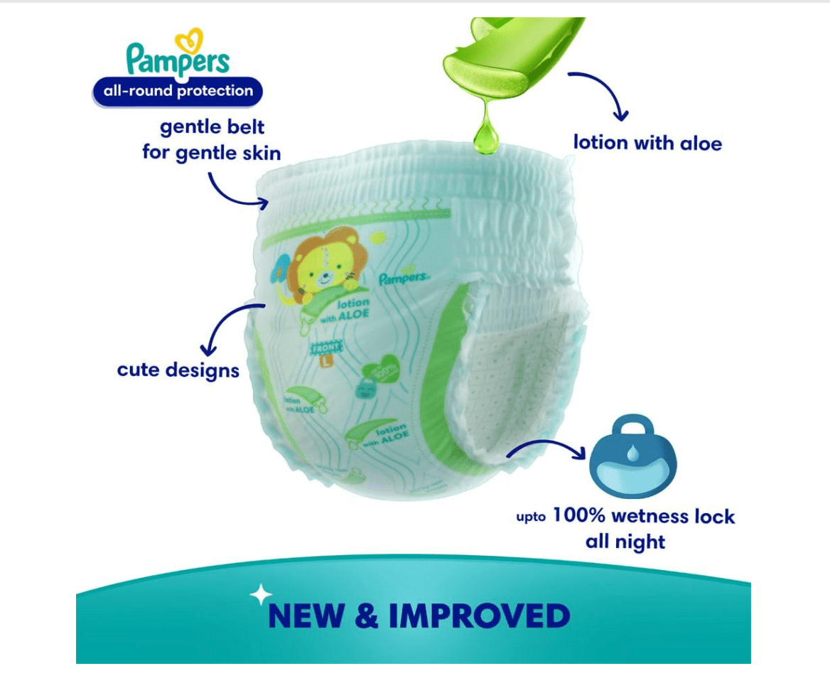 Pampers All round Protection Pants, New Born/Extra Small (NB/XS) Size, 86 Count, Pant Style Baby Diapers, Anti Rash Blanket, Lotion with Aloe Vera, Up to 5kg Diapers