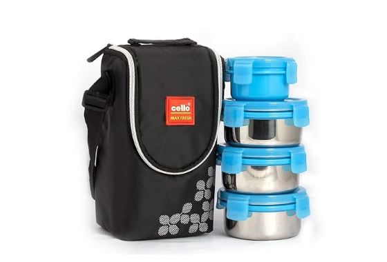 Cello Max Fresh Click Lunch Box Set with Bag-‎CMF_SS_CLICK4_BLUE